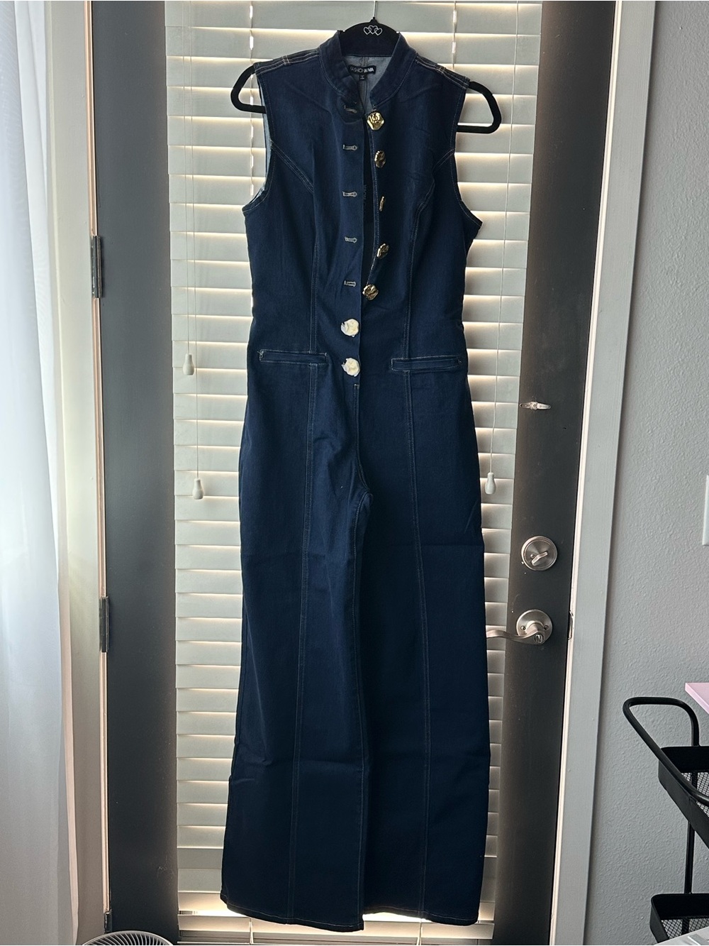 Paulina Button Up Denim Jumpsuit - Dark Denim